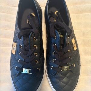 G by Guess Black Quilted Sneakers with Gold Accents